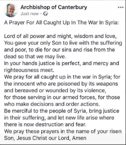 Archbishops prayer for peace in Syria