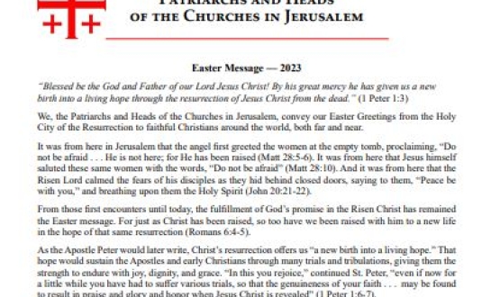 Easter Message from the Heads of Churches in Jerusalem
