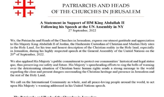 Jerusalem Patriarchs Support HM King Abdullah II UN Speech