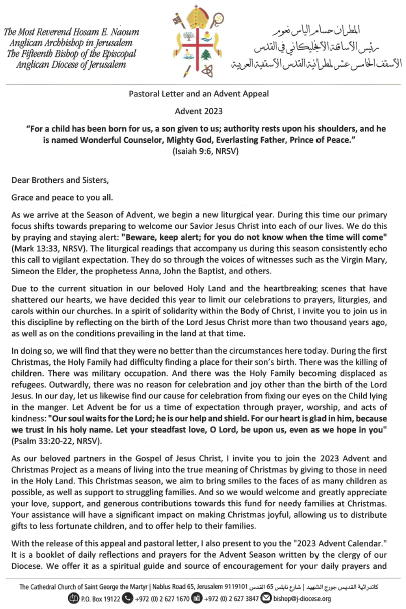 Page 1 of the Archbishop's letter