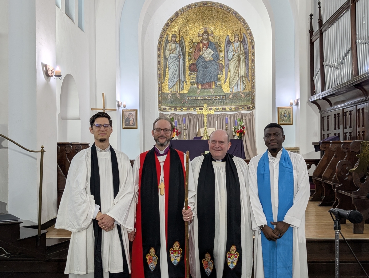 Rev Craig Watson with the Bishop Anthony,ddeacon Nate Jost, licensed lay minister David Alemu                             eacon Nate Jost, licensed lay leader                  