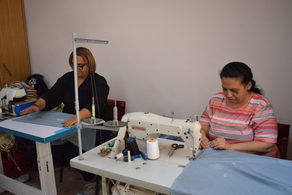 Adults learning machine sewing skills