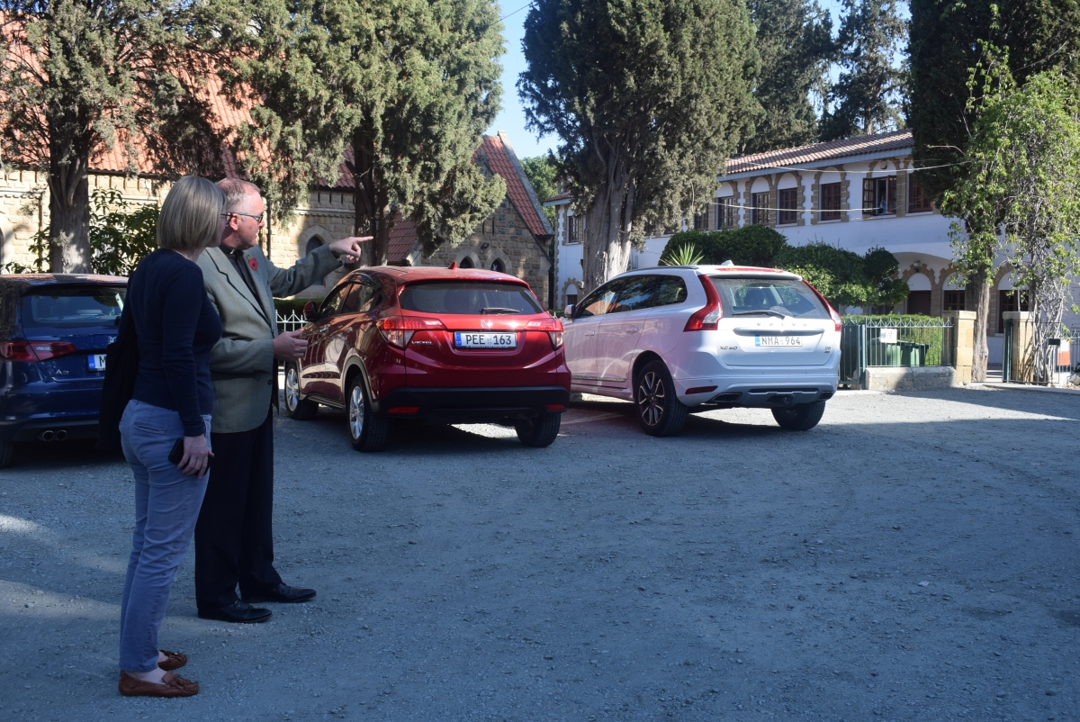 Carol with the Dean of Nicosia, being sown the cathedral and Diocesan offices