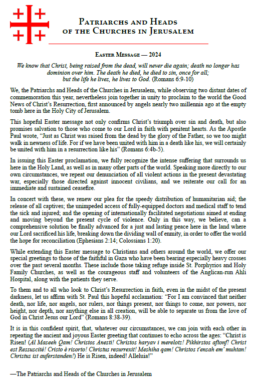 Image of the Easter Message letter
