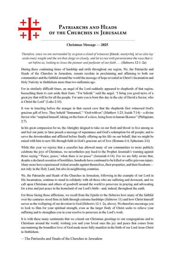 Patriarchs' Christmas message