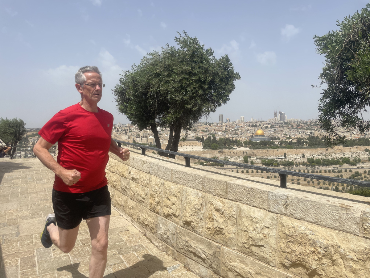 Richard running on the Mt of Olives