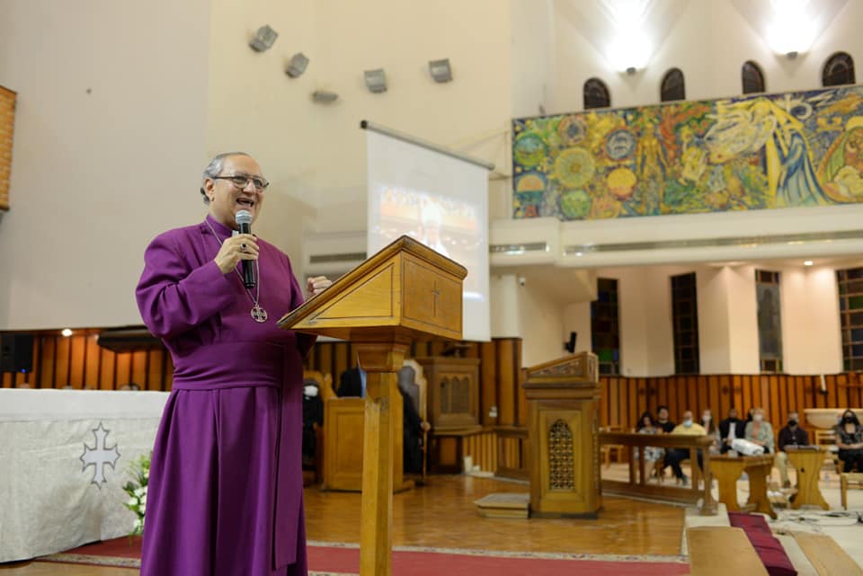 Archbishop Mouneer at the lectern in the Cathedral during the service