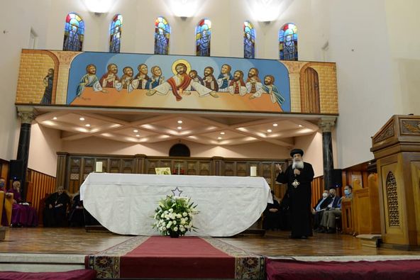 The altar and Bishop Daniel alongside it 