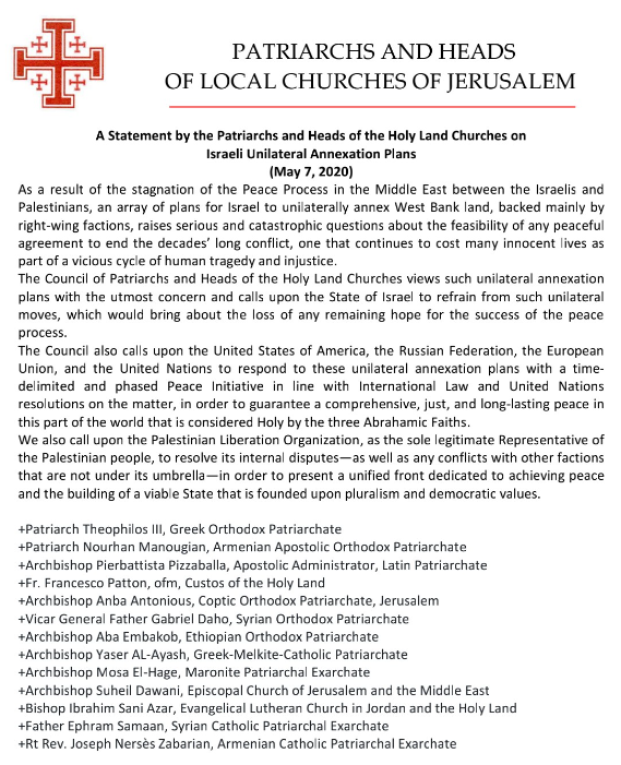 Concerns regarding Israeli Annexation Plan